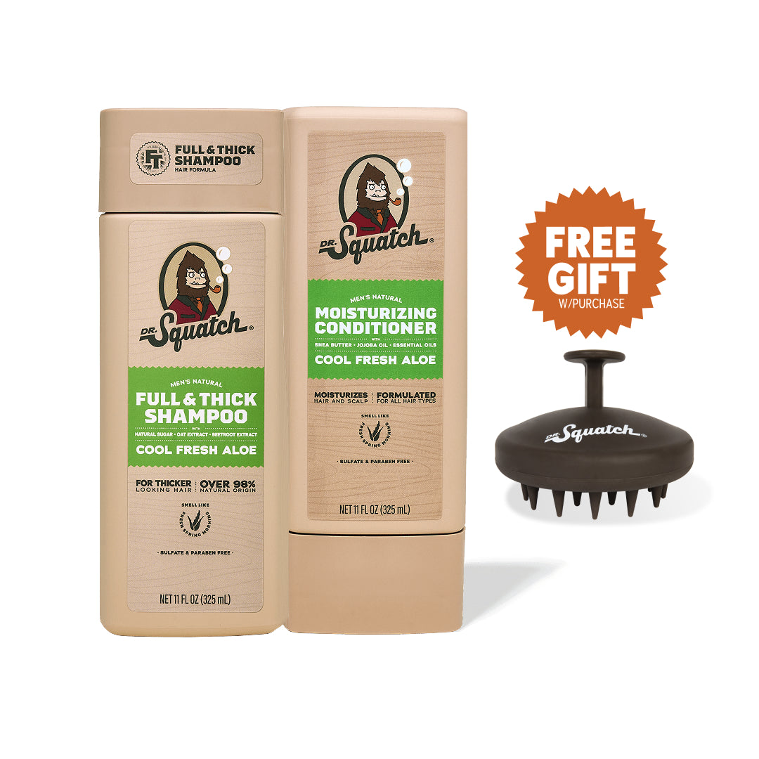 Dr. Squatch Hair Care Kit + Free Scalp Scrubber | Full & Thick Shampoo | Moisturizing Conditioner | Natural Products for Men - Gift Ready