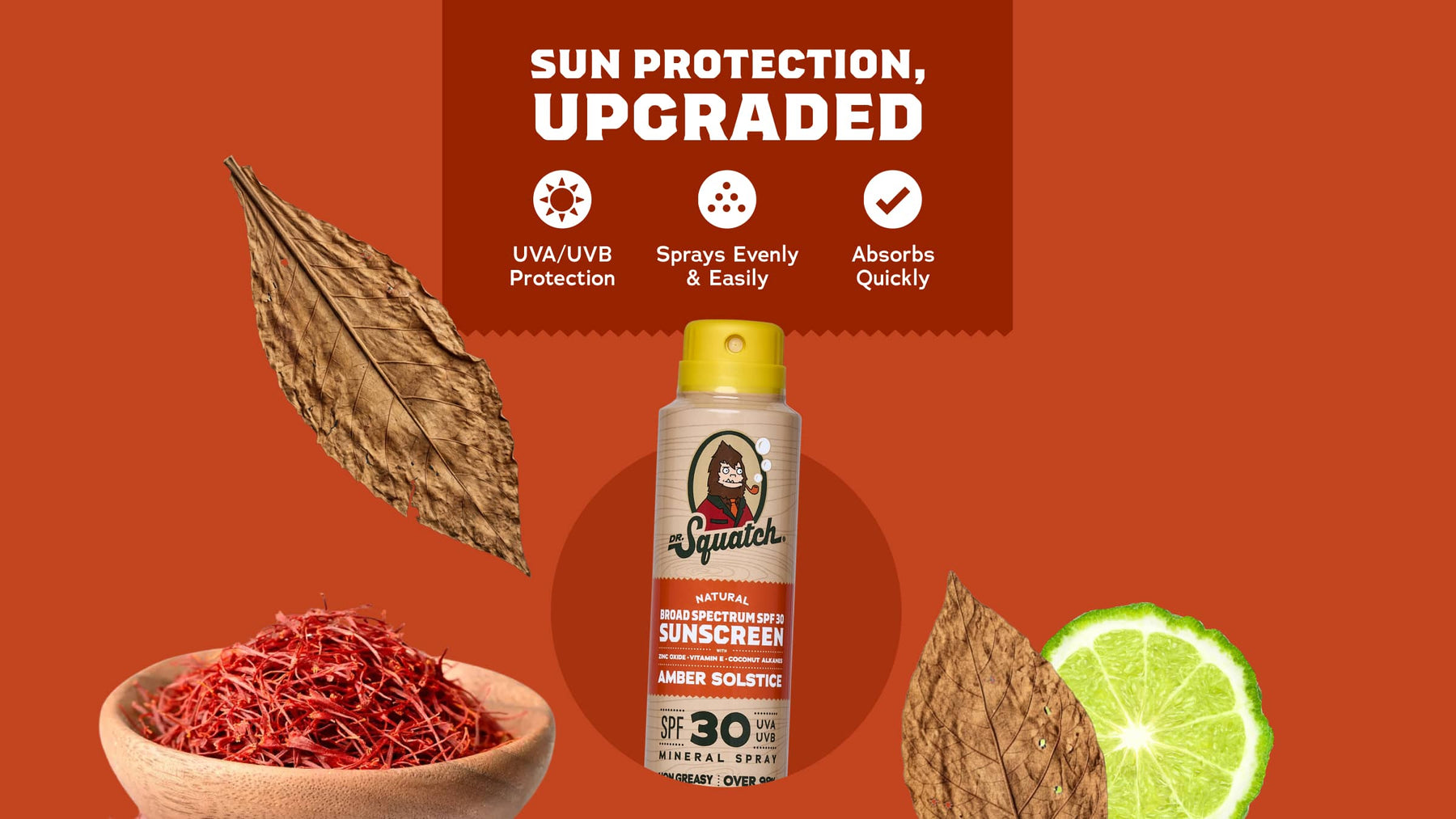 Dr. Squatch Spray | SPF 30 UVA/UVB Protection | Non-Greasy Mineral Sunscreen for Men - Skin Support