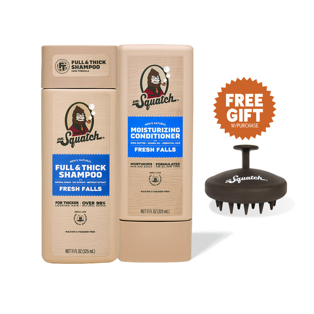 Dr. Squatch Hair Care Kit + Free Scalp Scrubber | Full & Thick Shampoo | Moisturizing Conditioner | Natural Products for Men - Gift Ready